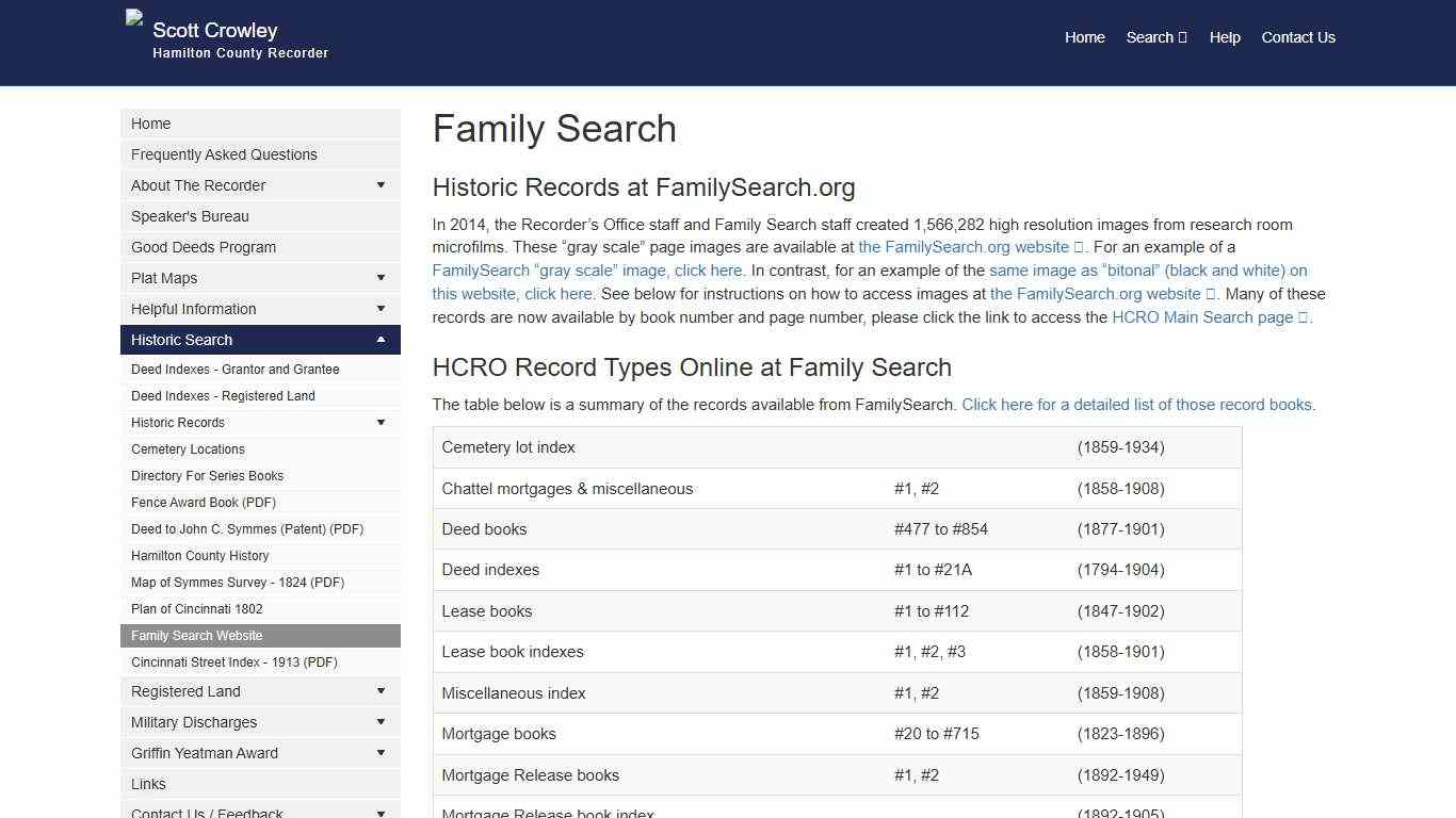 Hamilton County Recorder's Office Family Search